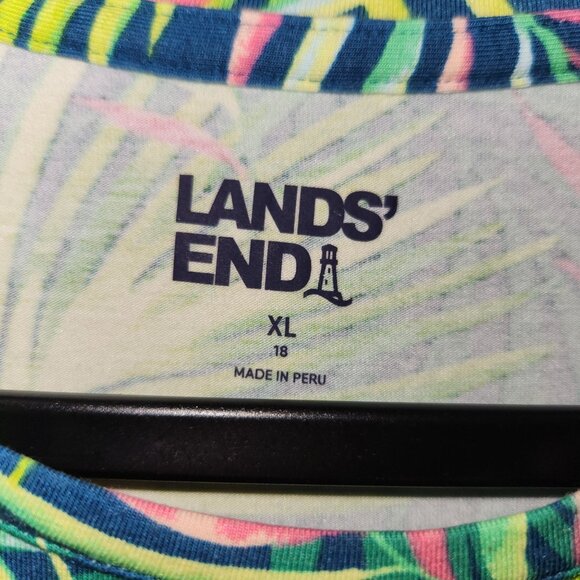 Lands End Womens Tropical Leaf Print T-Shirt XL Green/Yellow Short Sleeve 2513 - Picture 3 of 6
